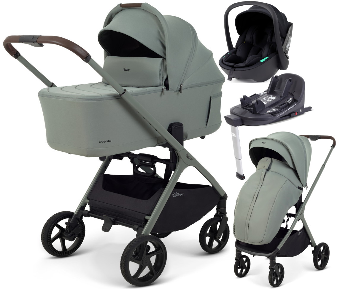 Детская коляска Rant Aventa 4 в 1 с автокреслом Miro Black и базой Olive