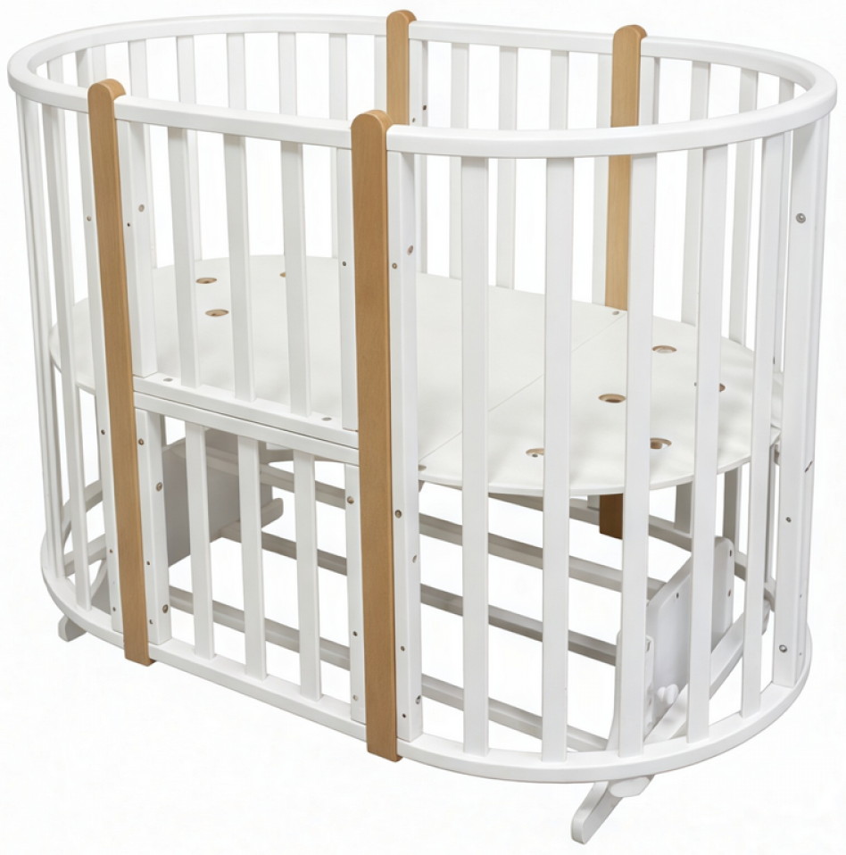 Детская кроватка-трансформер Кедр Фиалка 4 в 1 маятник поперечный,колеса белый/бук