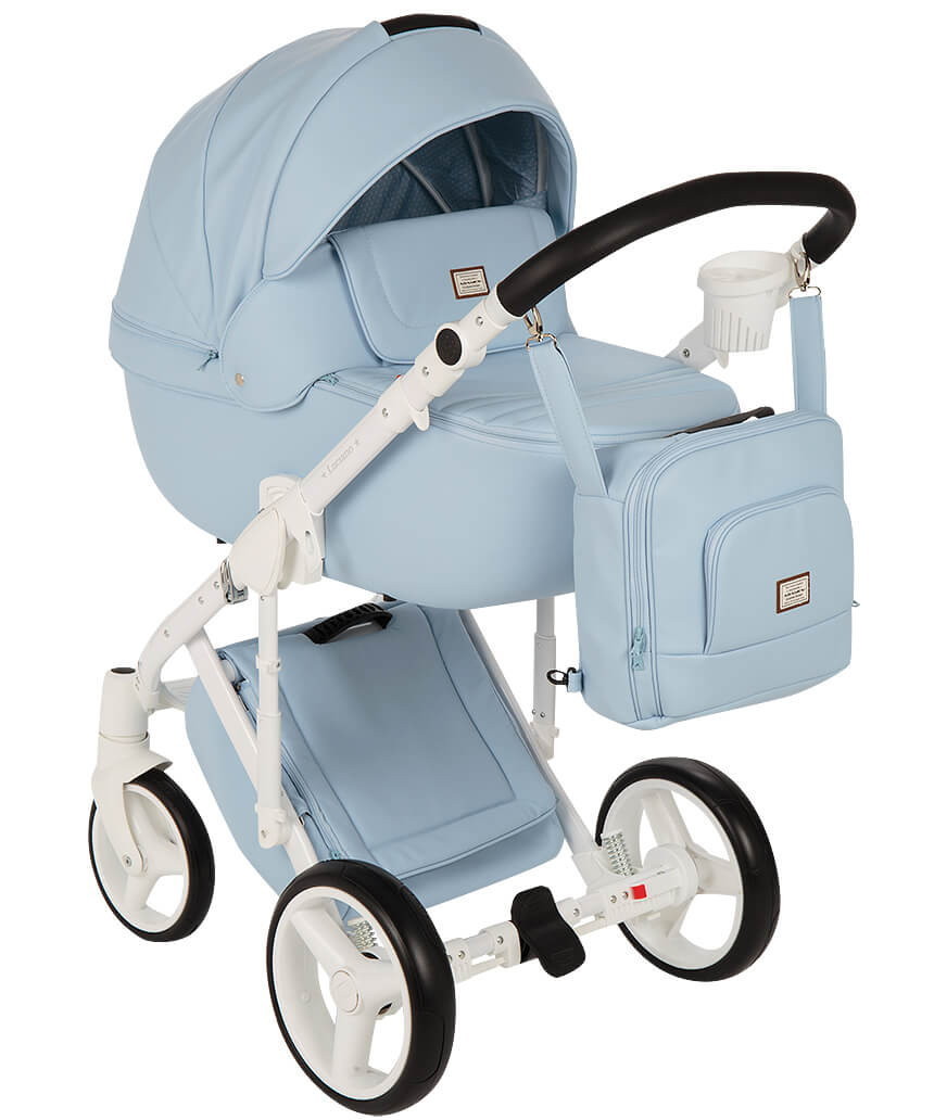 Детская коляска Adamex Luciano Deluxe 2 в 1 Q111 (ГОЛУБ. 100% КОЖА)