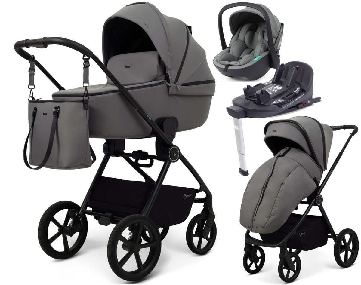 Детская коляска Rant Teo Soft 4 в 1 с автокреслом Miro Olive и базой Grey