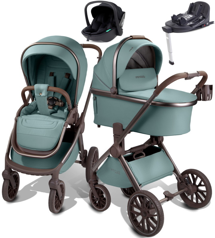 Детская коляска AmaroBaby Motus Premium Ecco Exclusive 4 в 1 с автокреслом Rant Miro Black и базой лагуна