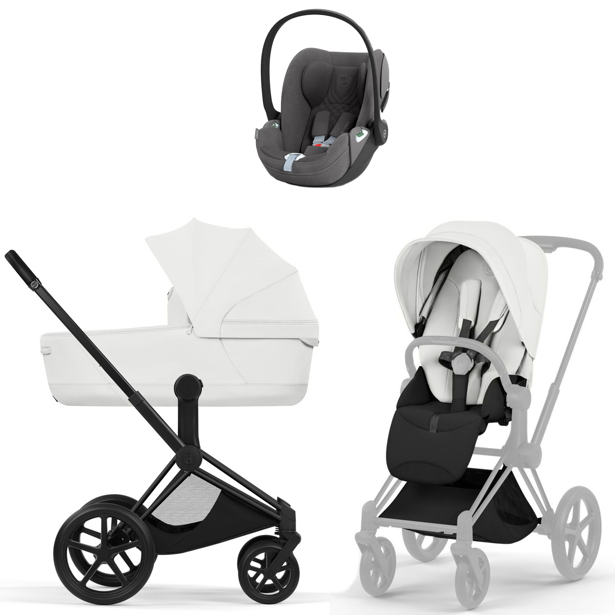 Коляска Cybex Priam V Matt Black Style Cloud T Mirage Grey Plus 3 в 1 Off White