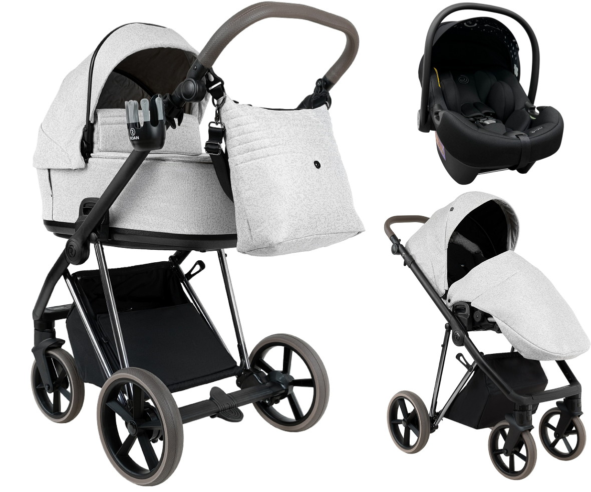 Детская коляска Roan Sol Vintage Luxury 2.0 3 в 1 с автокреслом Tutis Elo Lux EduSky Black PIX/50/L Pixel/Light/Black/руч.Cappuccino