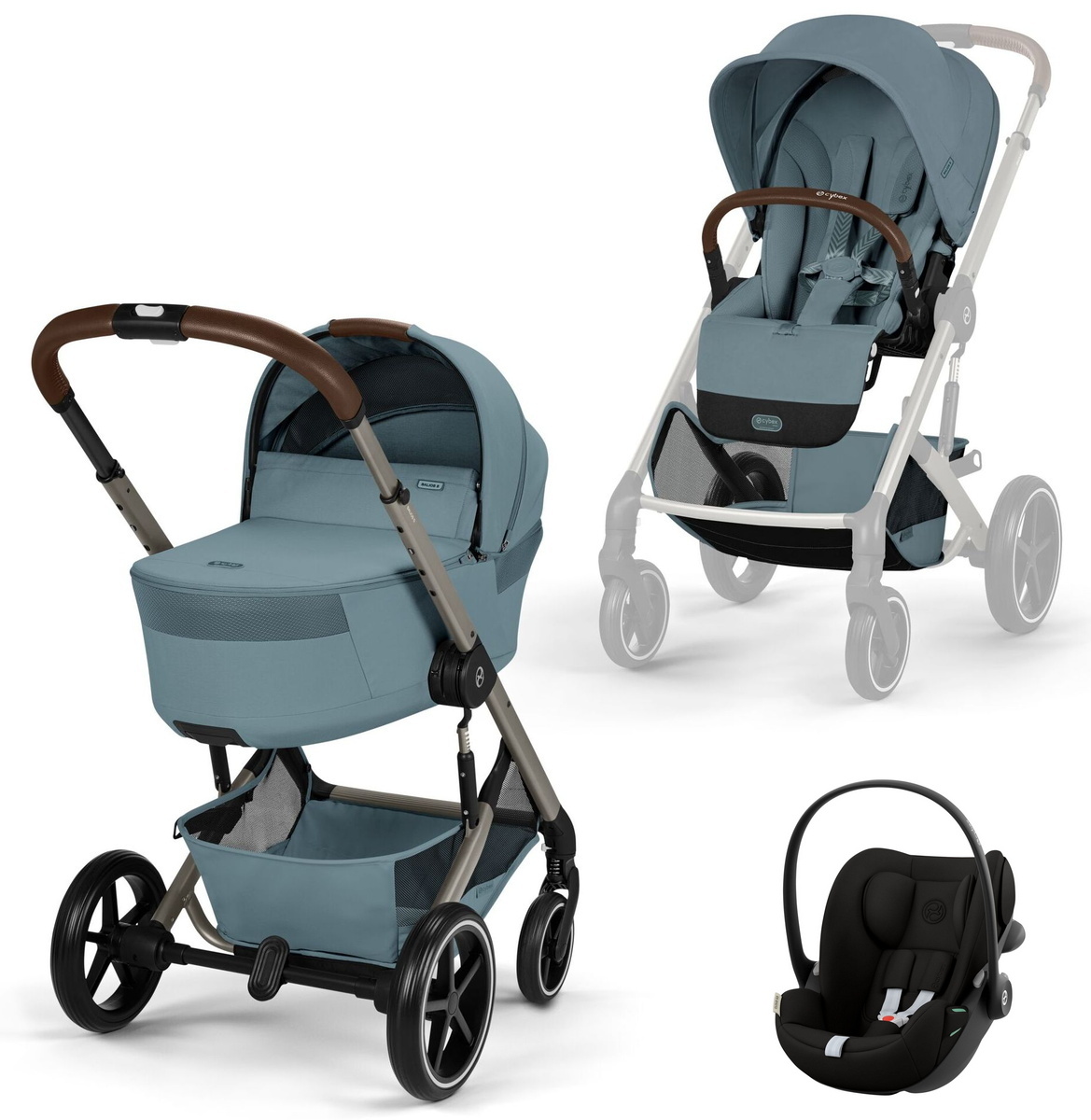 Коляска Cybex Balios S Lux Fold Cot TPE Cloud G3 Magic Black 3 в 1 Stormy Blue с дождевиками