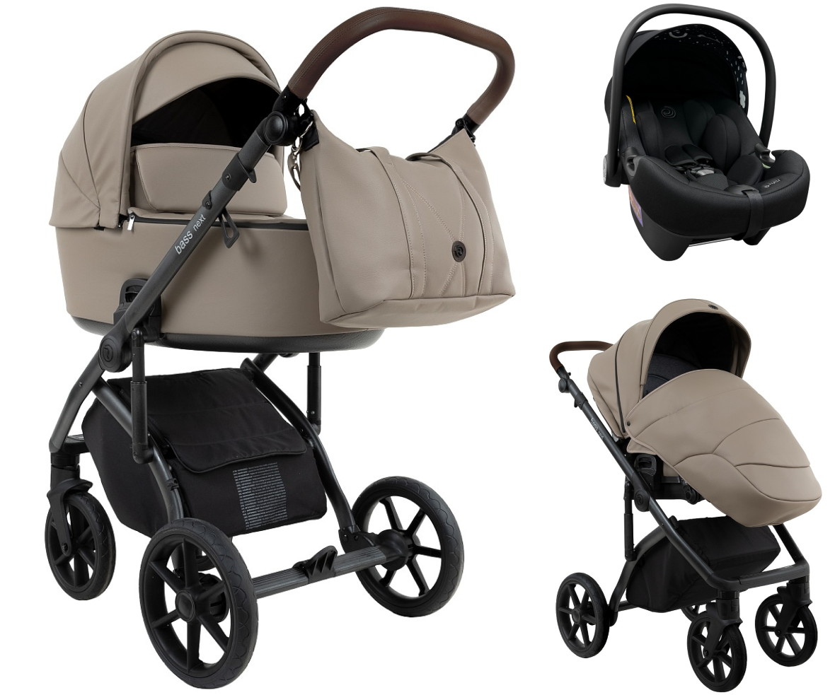 Детская коляска Roan Bass Next Кожа 2.0 3 в 1 с автокреслом Tutis Elo Lux EduSky Black BNL/71/2 Cappucino/Black/ руч.Коричневый