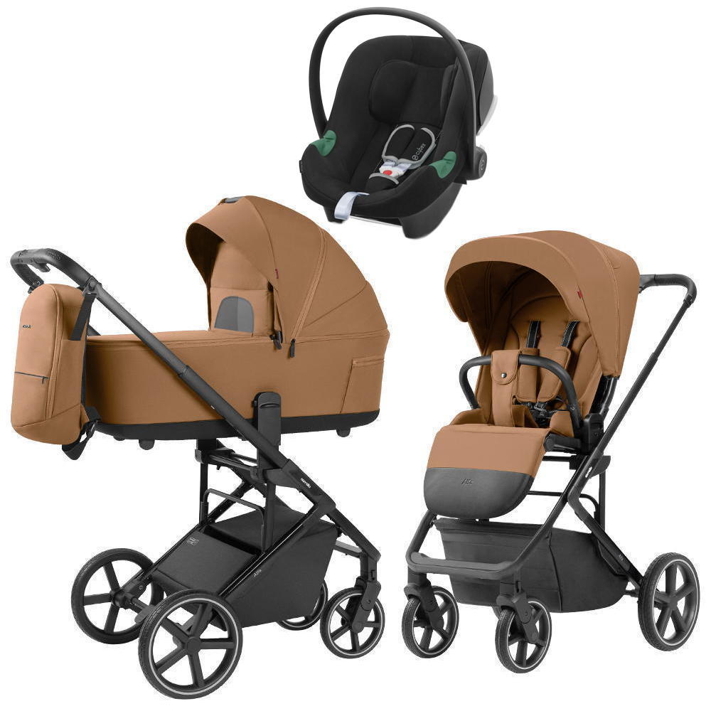 Коляска Carrello Alfa CRL-6522 2025 Cybex Aton B2 i-Size Volcano Black 3 в 1 Honey Beige