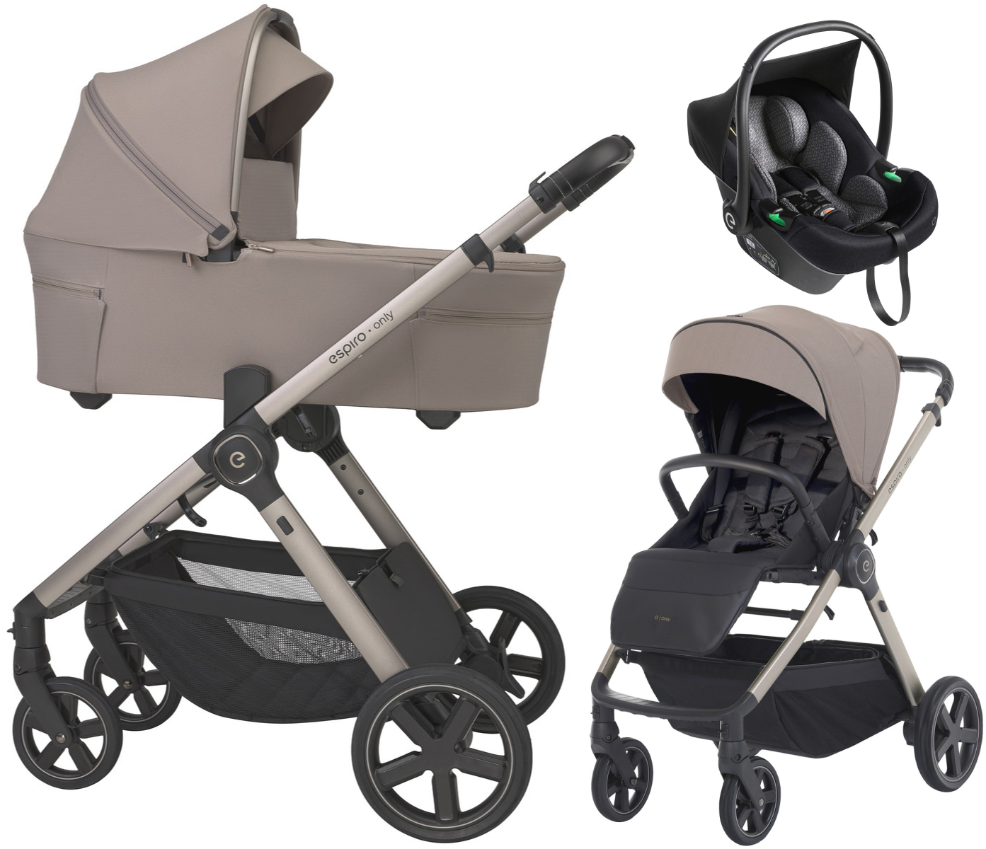 Детская коляска 3 в 1 Espiro Only 2026 и автокресло Pi Black 529 sahara beige