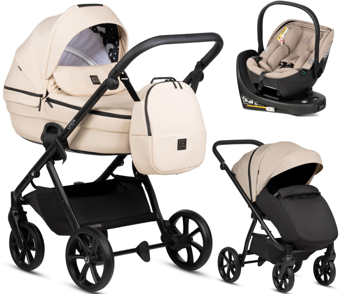 Детская коляска Tutis Uno 6 Plus Essential collection 4 в 1 с автокреслом Beno Beige и базой 1602180 Beige с сумкой
