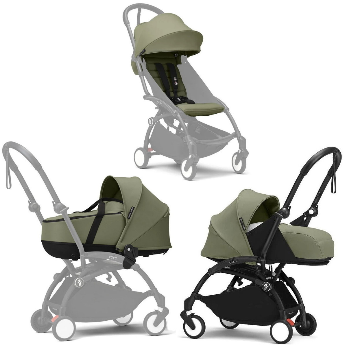 Коляска Stokke YOYO3 Newborn Shell - Newborn Pack рама чёрная Black 2 в 1 Olive