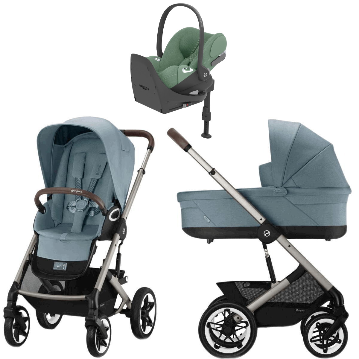 Коляска Cybex Talos S Lux TPE complete Cloud T Leaf Green Plus Base T 4 в 1 Stormy Blue с дождевиками