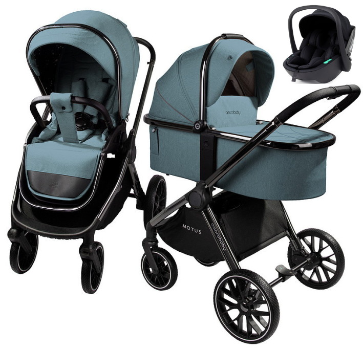 Детская коляска AmaroBaby Motus V2 3 в 1 с автокреслом Rant Miro Black бирюзовый