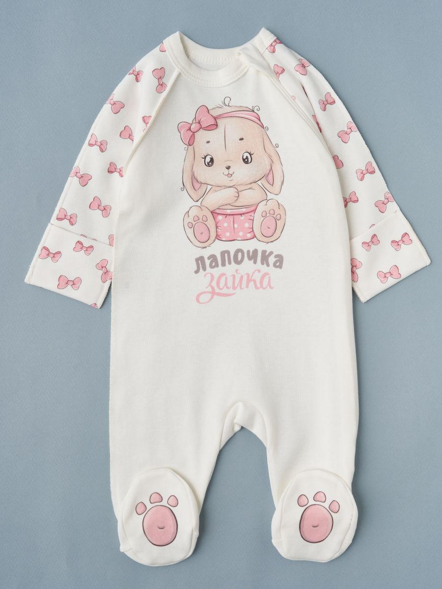 Комбинезон на молнии Little Star Лапочка Зайка интерлок 0208 (ЧЗ-мз) крем 56