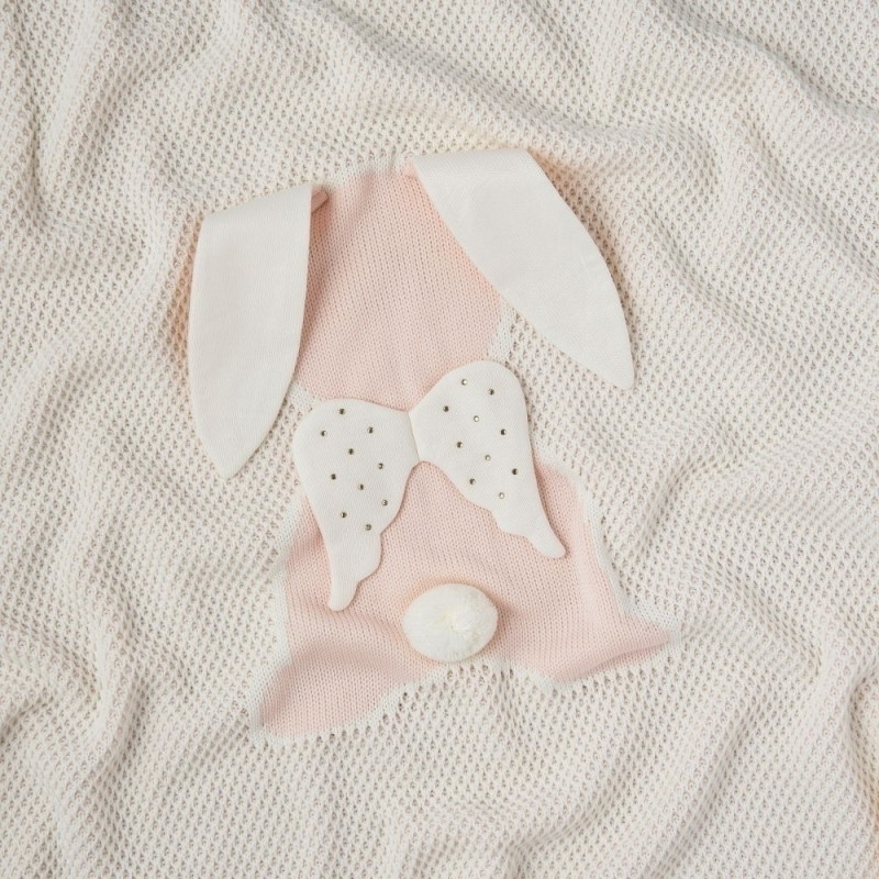 Плед двойной вязки Little Star Зайка Ангел Straz 120*90 персик/крем