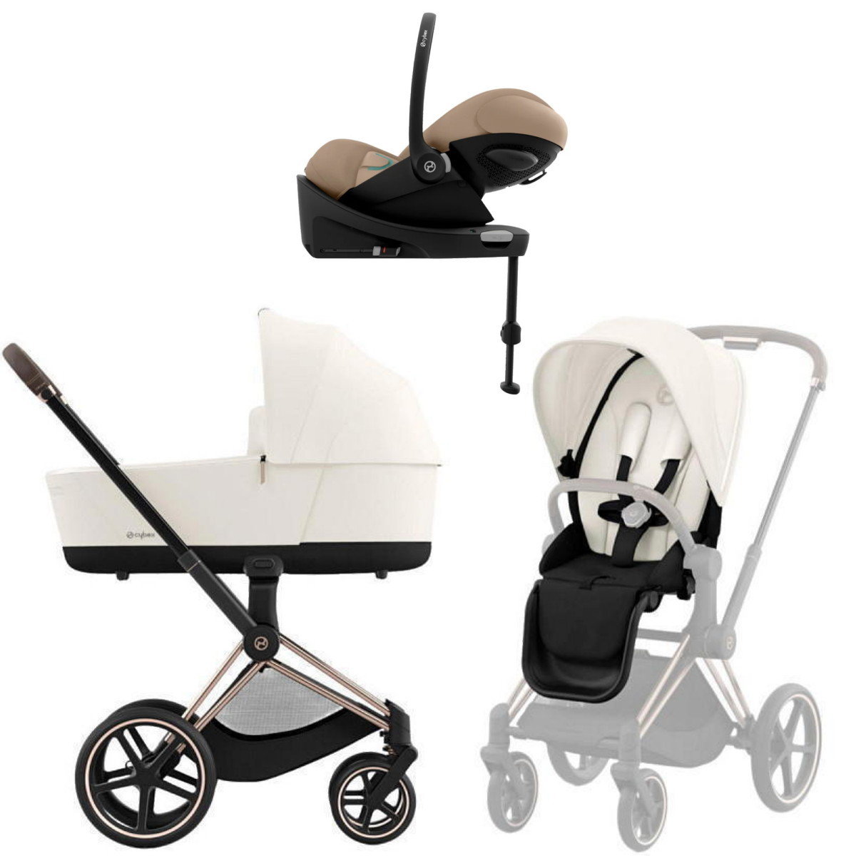 Коляска Cybex Priam IV Rosegold complete Cloud G Almond Beige Plus Base G 3 в 1 Off White