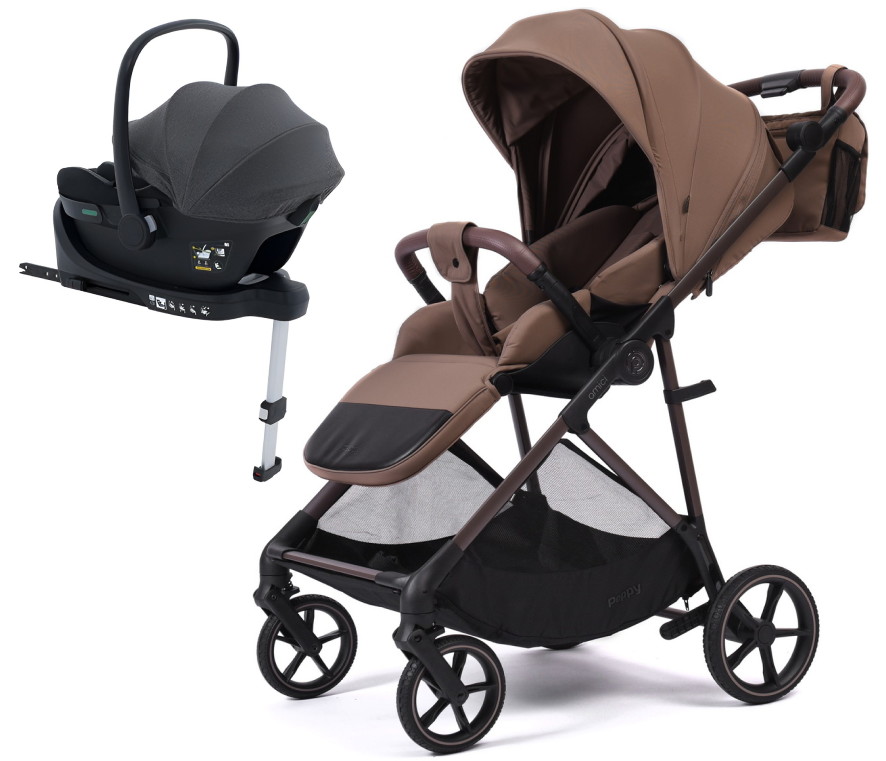 Прогулочная коляска Peppy Amici с автокреслом Jovikids Aria и базой Mocca рама Mocca