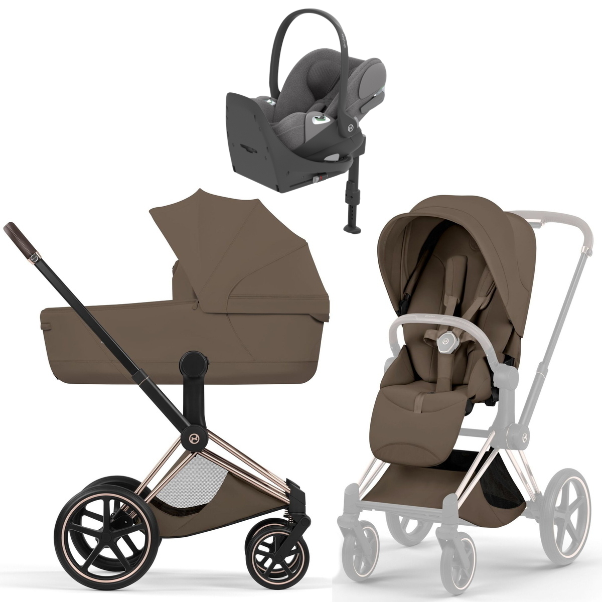 Коляска Cybex Priam V Rosegold Style Cloud T Mirage Grey Plus Base T 4 в 1 Coconut Brown