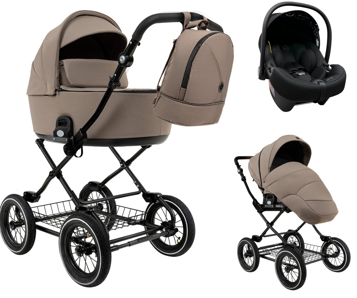 Детская коляска Roan Bass Next Classic d12 2.0 3 в 1 с автокреслом Tutis Elo Lux EduSky Black BNC/80/2 Hazel/Black/руч.Black