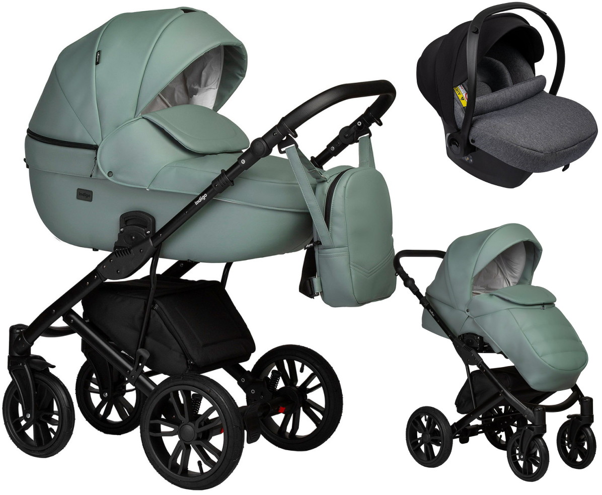 Детская коляска Indigo Mio Eco 3 в 1 с автокреслом Avionaut Cosmo Grey 03 шалфей кожа