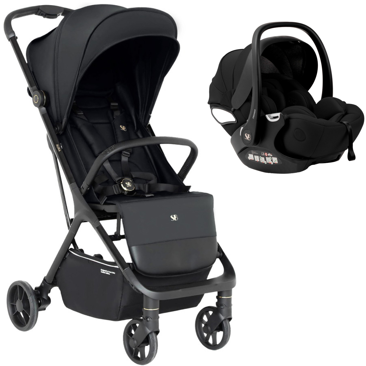 Прогулочная коляска Sweet Baby Aura + автокресло Premier Black Grey