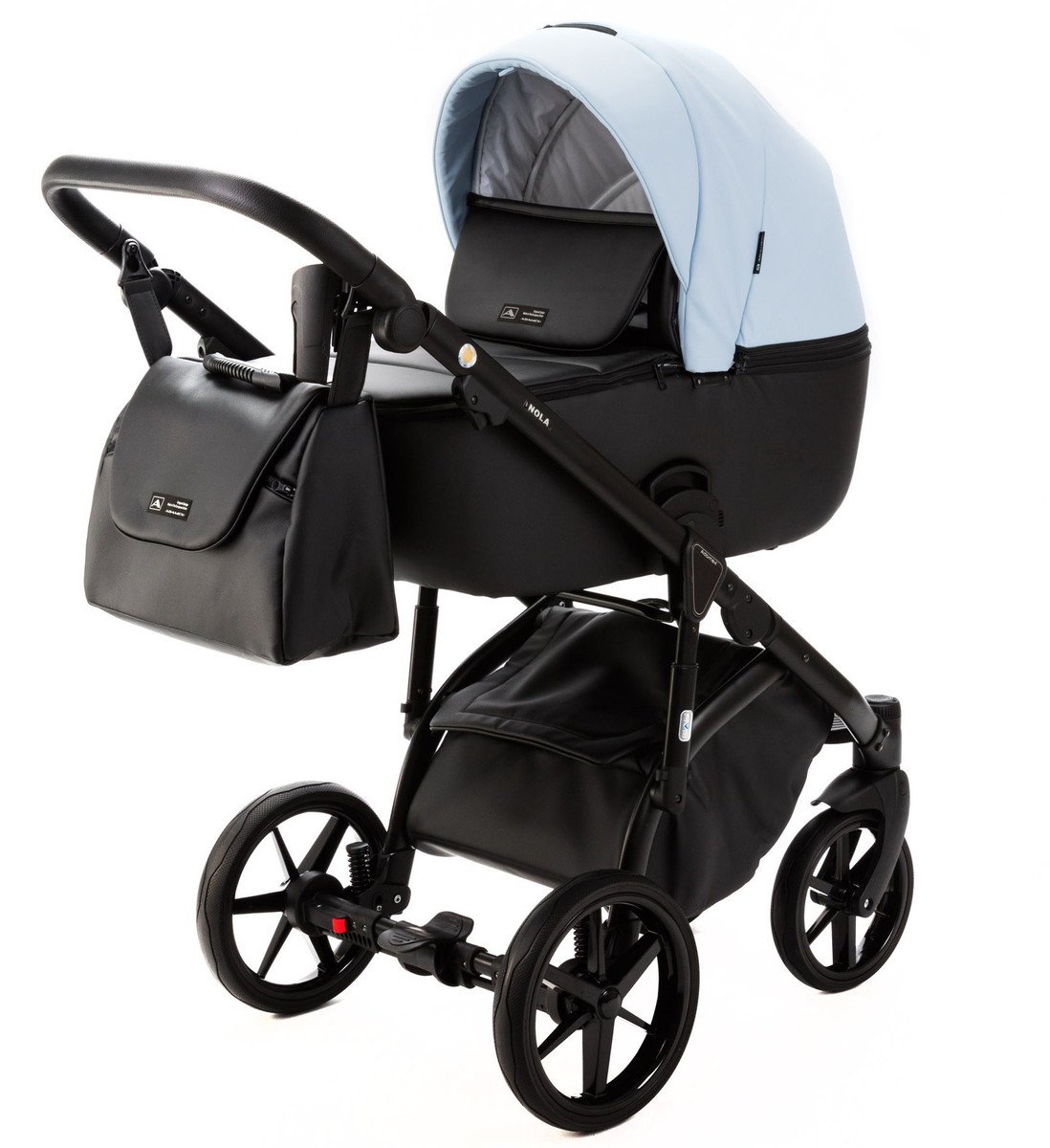Детская коляска Adamex Nola Deluxe 2 в 1 N-SD112 (ГОЛУБАЯ КОЖА + ЧЕРН.КОЖА)
