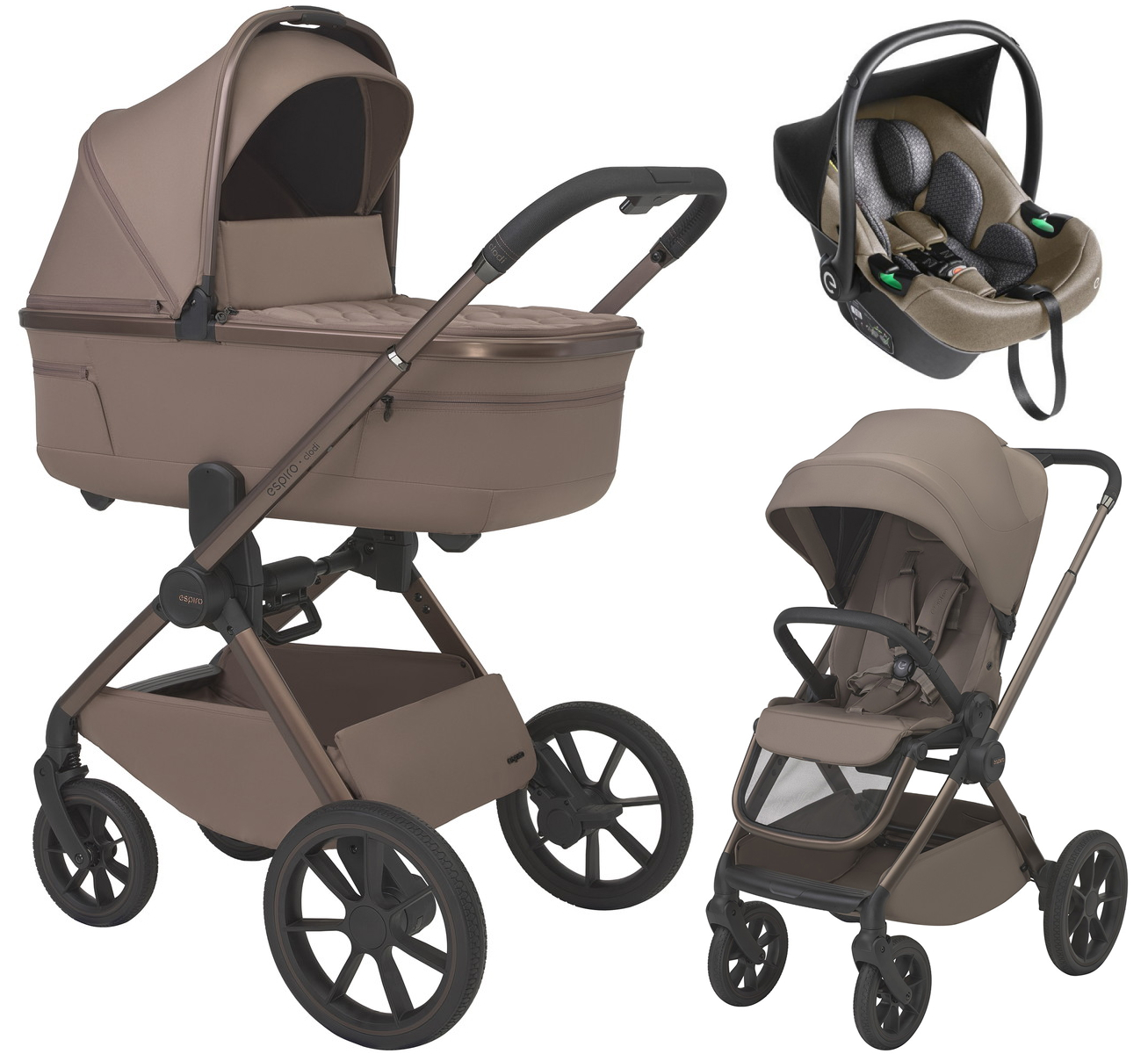 Детская коляска 3 в 1 Espiro Clodi и автокресло Pi Beige 08 fashionable brown