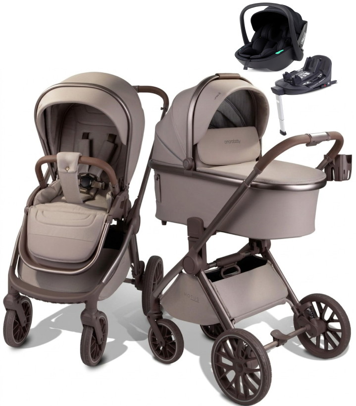Детская коляска AmaroBaby Motus Premium Ecco Exclusive 4 в 1 с автокреслом Rant Miro Black и базой мокко