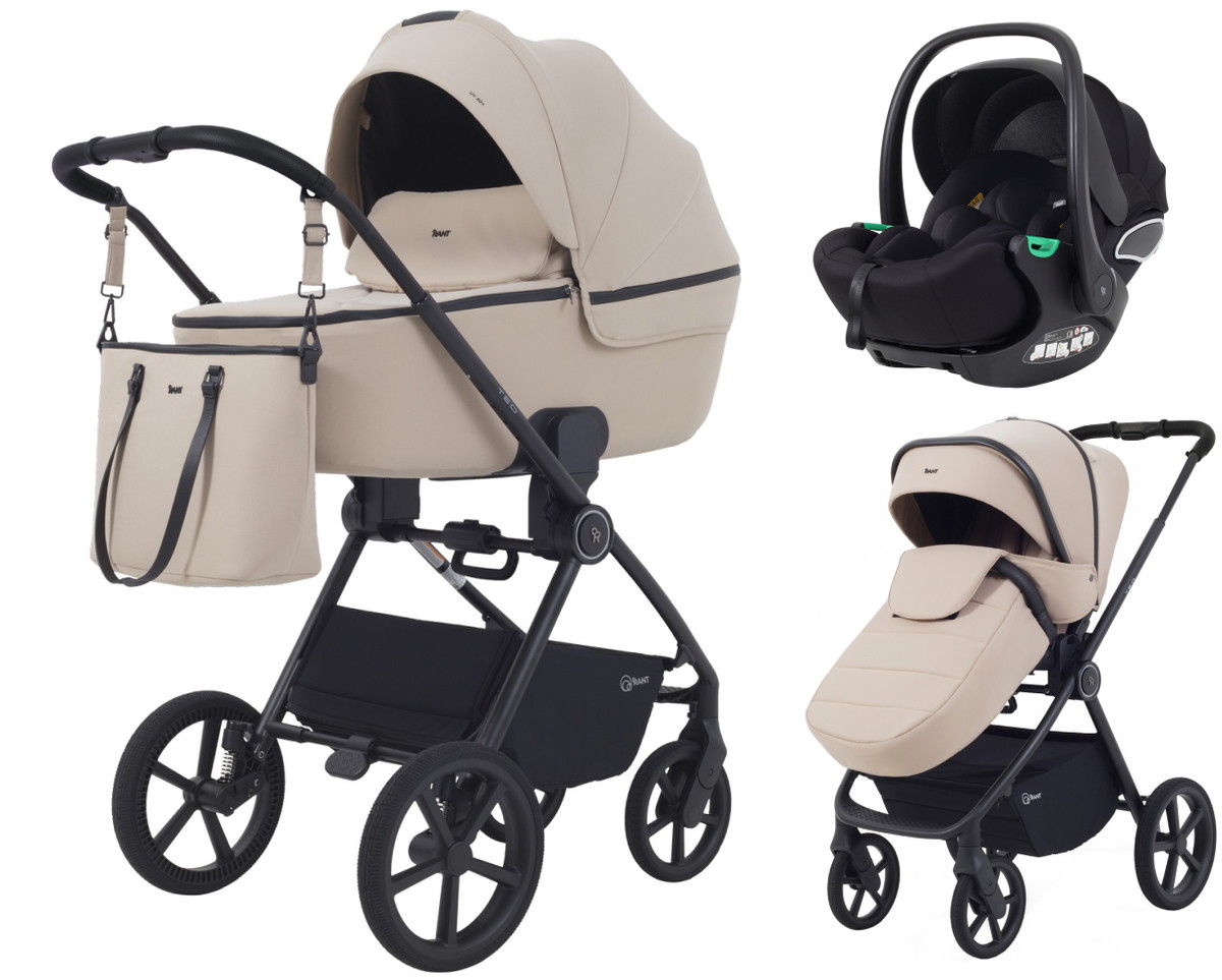 Детская коляска Rant Teo Soft 3 в 1 с автокреслом Evomax Black Beige