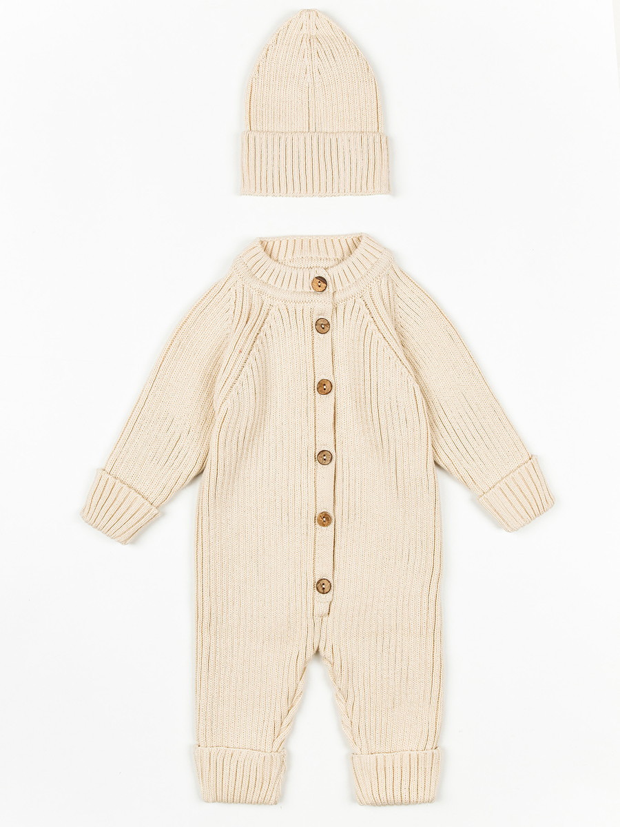 Комбинезон вязаный AmaroBaby Pure Love Tot демисезонный с шапочкой молочный 62
