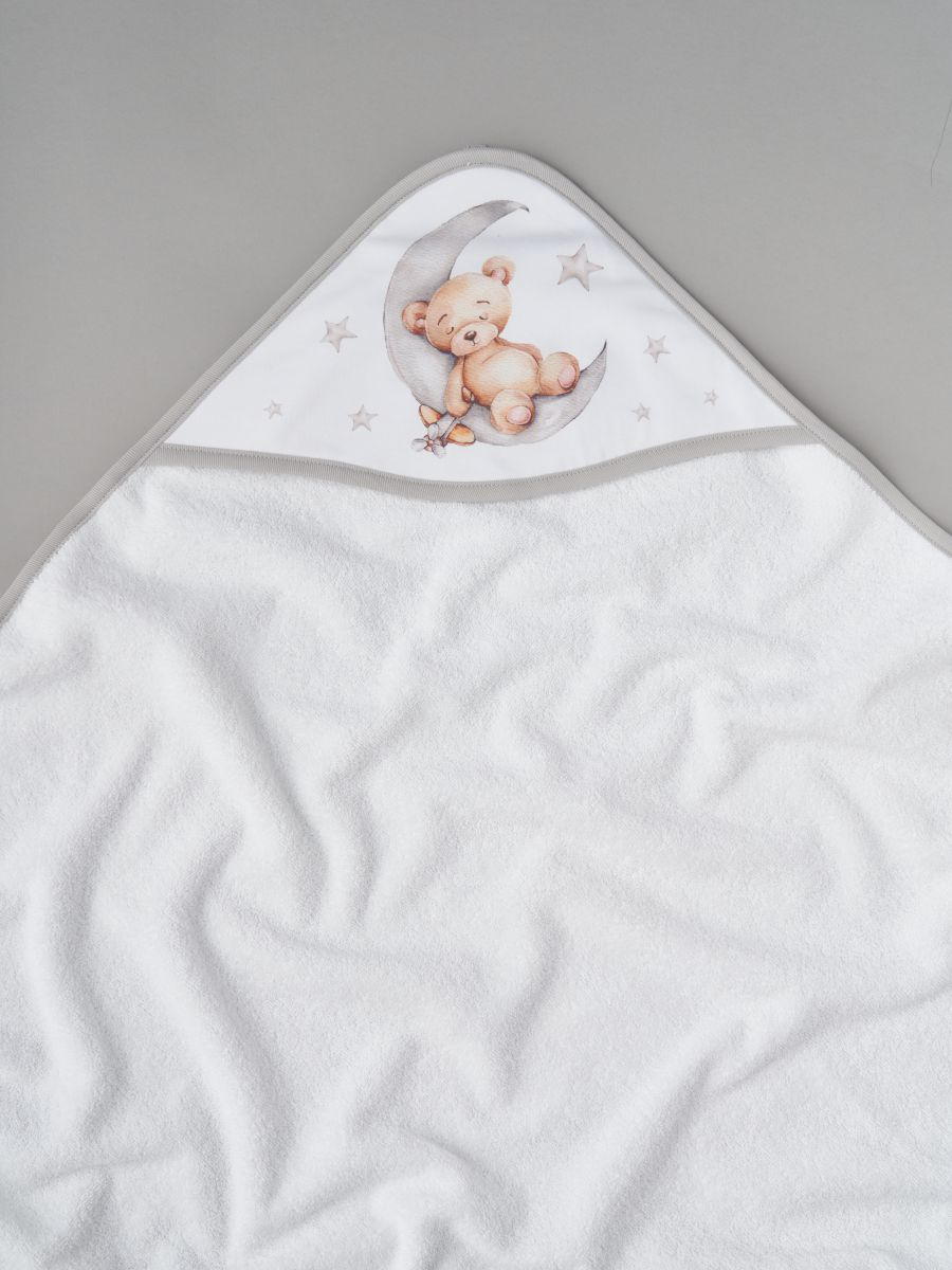 Пелёнка с уголком Little Star Мишка на луне 100х100 61651 (ЧЗ-мз) белая махра/белый