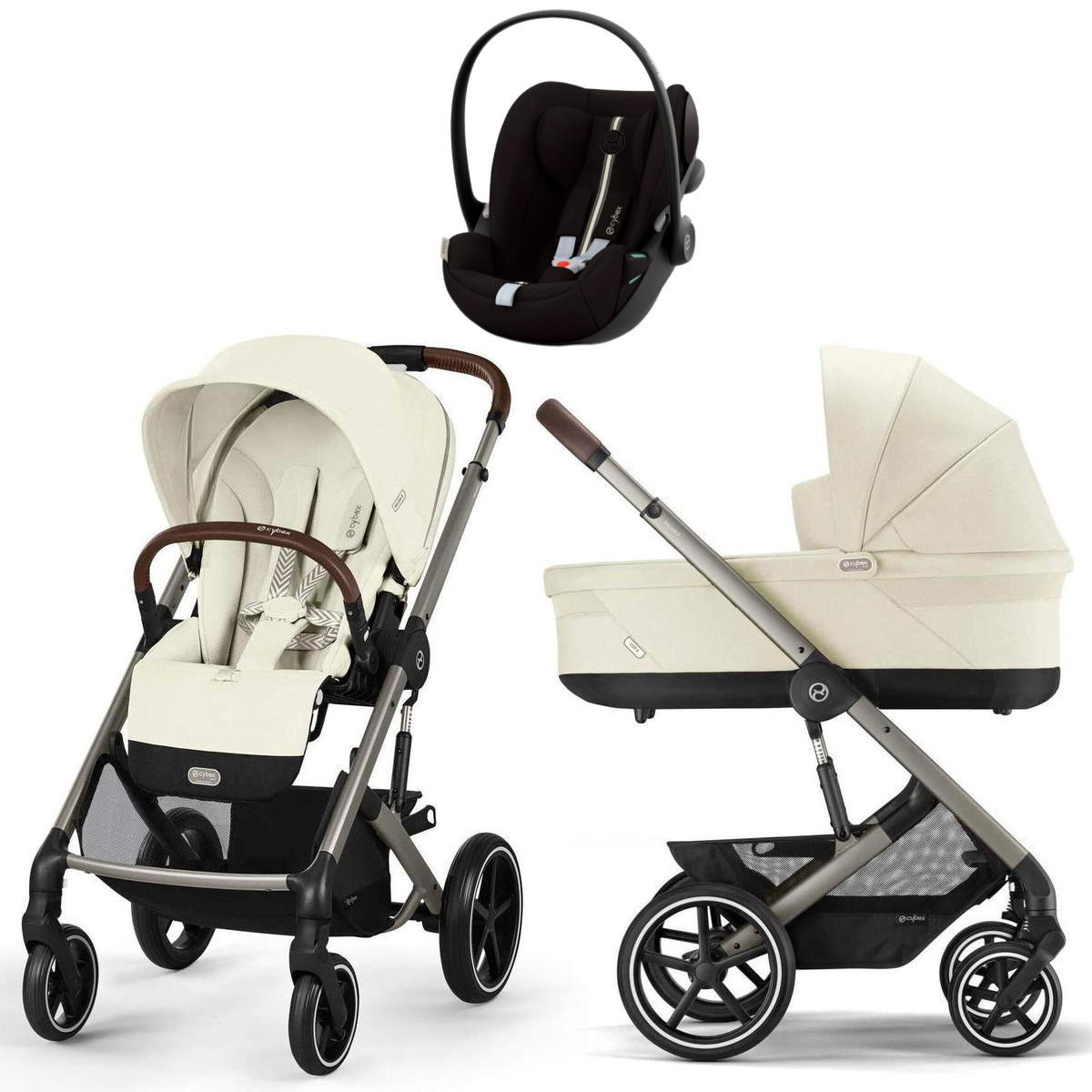Коляска Cybex Balios S Lux TPE 2025 Cloud G i-Size Moon Black Plus 3 в 1 Seashell Beige с дождевиками
