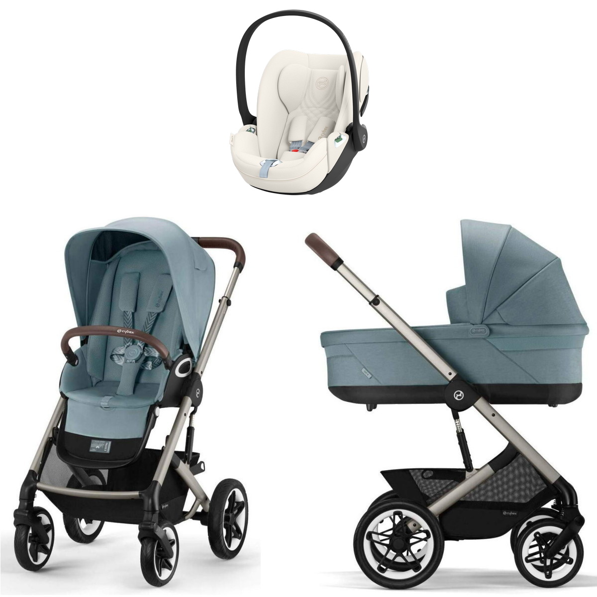 Коляска Cybex Talos S Lux TPE complete Cloud T Off White Plus 3 в 1 Stormy Blue с дождевиками