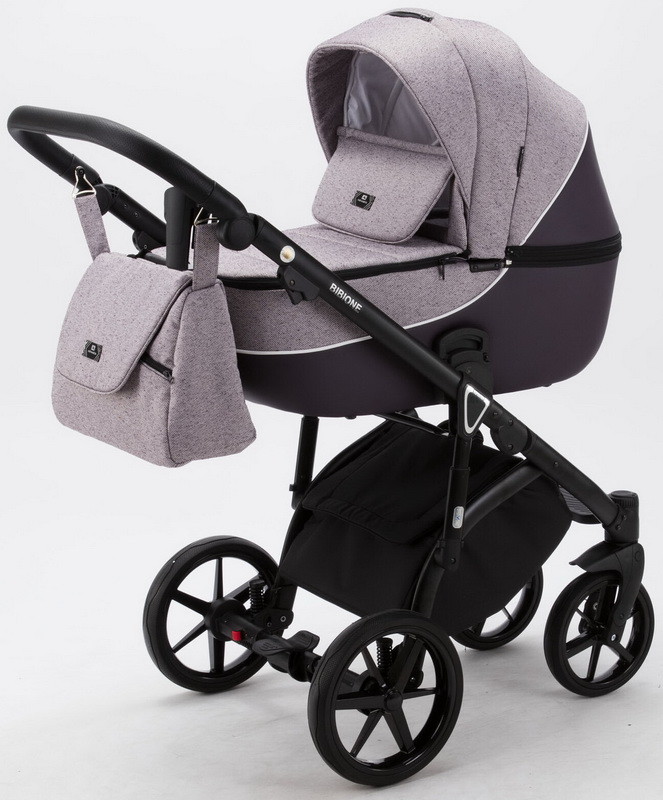 Детская коляска Adamex Bibione 2 в 1 BI-TSB14 (РОЗОВО-БОРДОВ.ЖАКАРД+СЛИВОВАЯ.КОЖА)