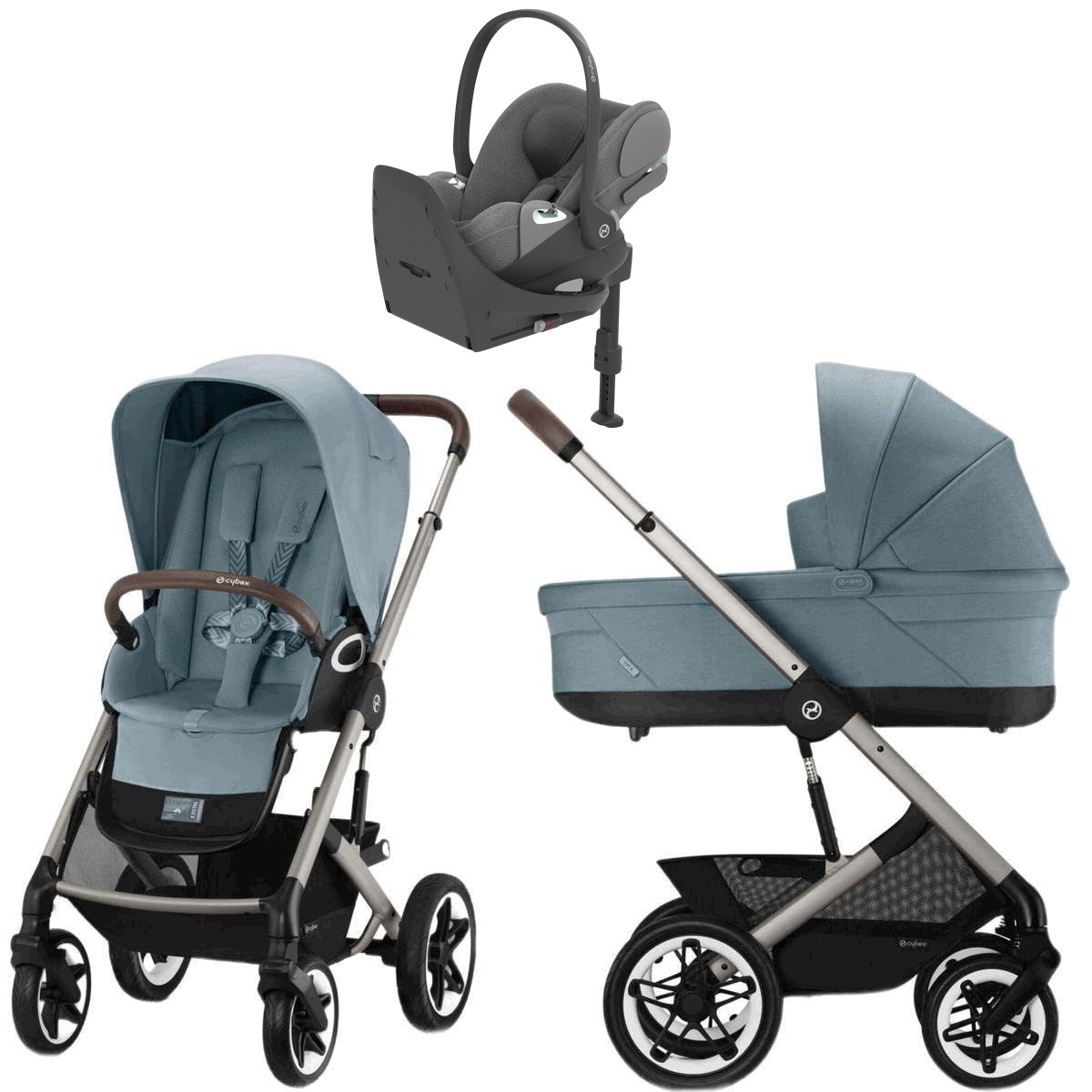 Коляска Cybex Talos S Lux TPE complete Cloud T Mirage Grey Plus Base T 4 в 1 Stormy Blue с дождевиками