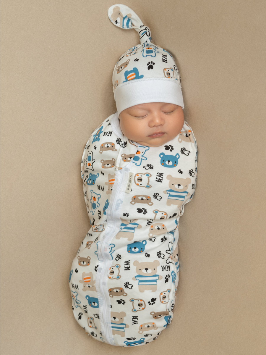 Пеленка-кокон на молнии Amarobaby Soft Hugs Мишки с шапочкой 68