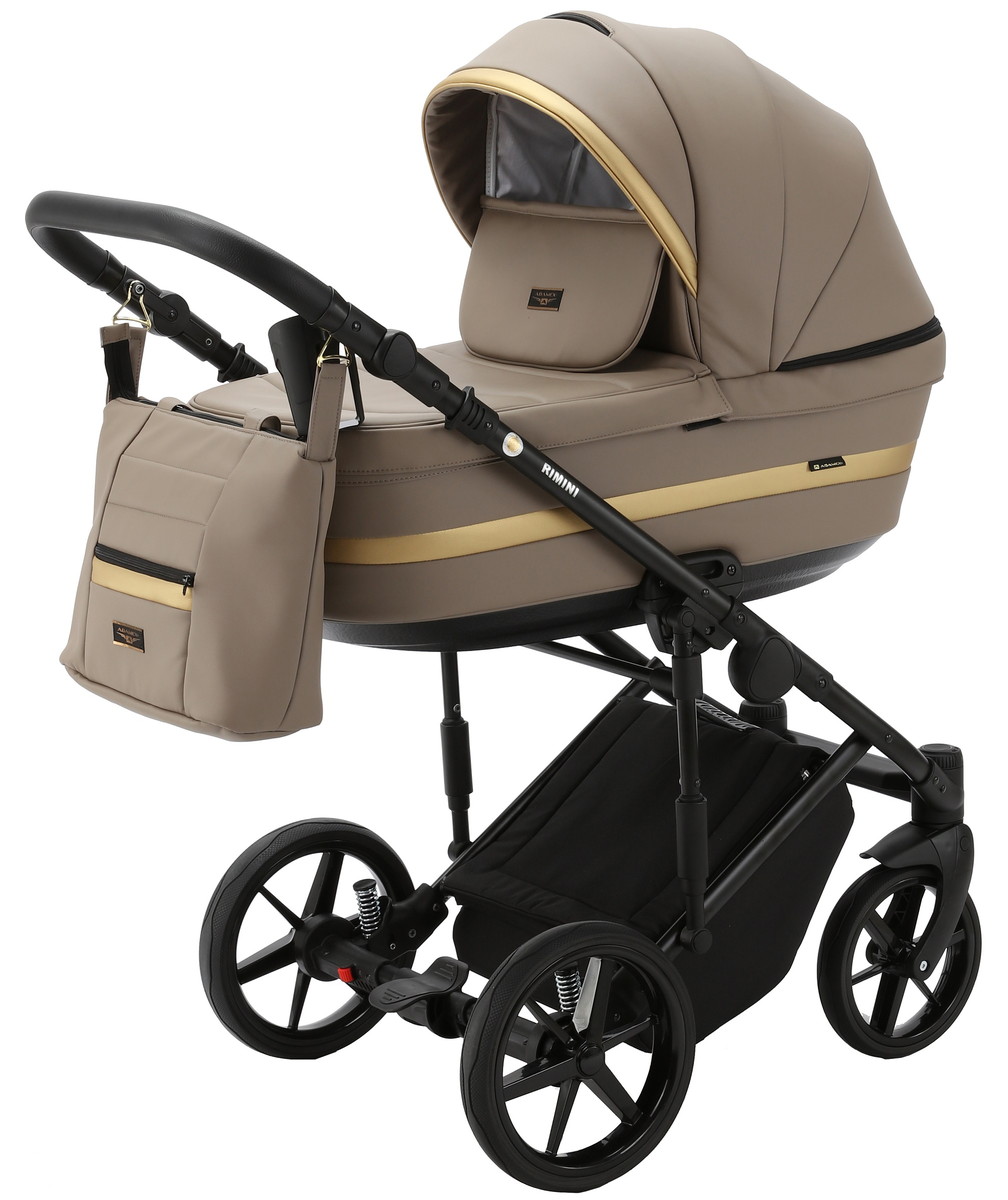 Детская коляска Adamex Rimini Deluxe 2 в 1 RI214 т.беж.кожа+золото.отделка