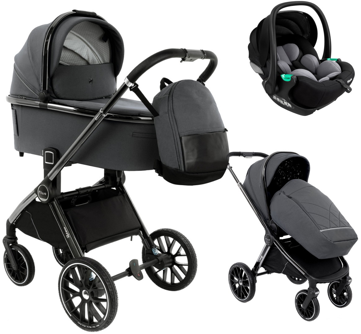 Детская коляска Pituso Mayla Lux 3 в 1 с автокреслом Baesa Dark Grey