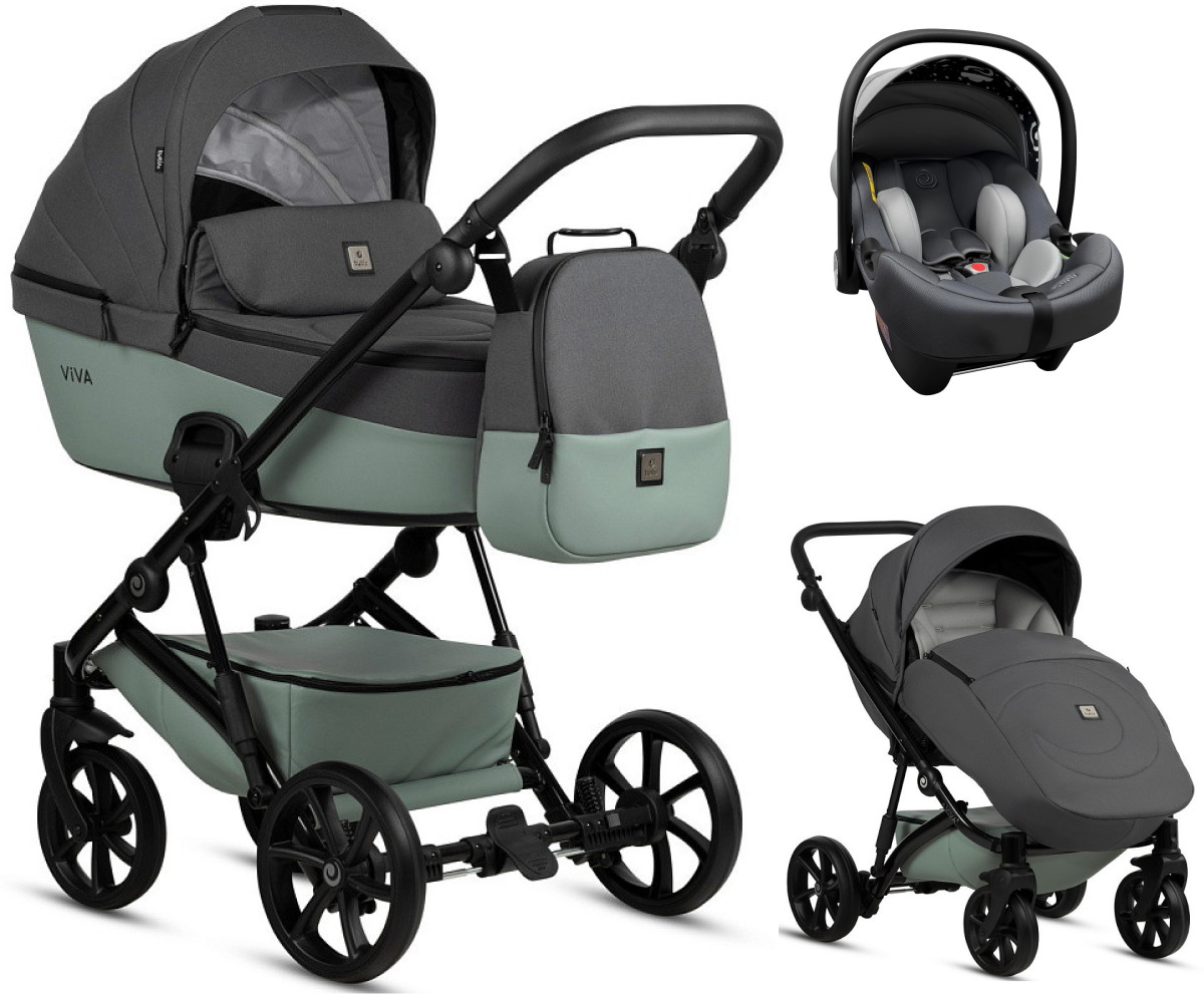 Детская коляска Tutis Viva 5 Plus Essential 2024 3 в 1 с автокреслом Elo Lux EduSky Grey 1452039 Sage