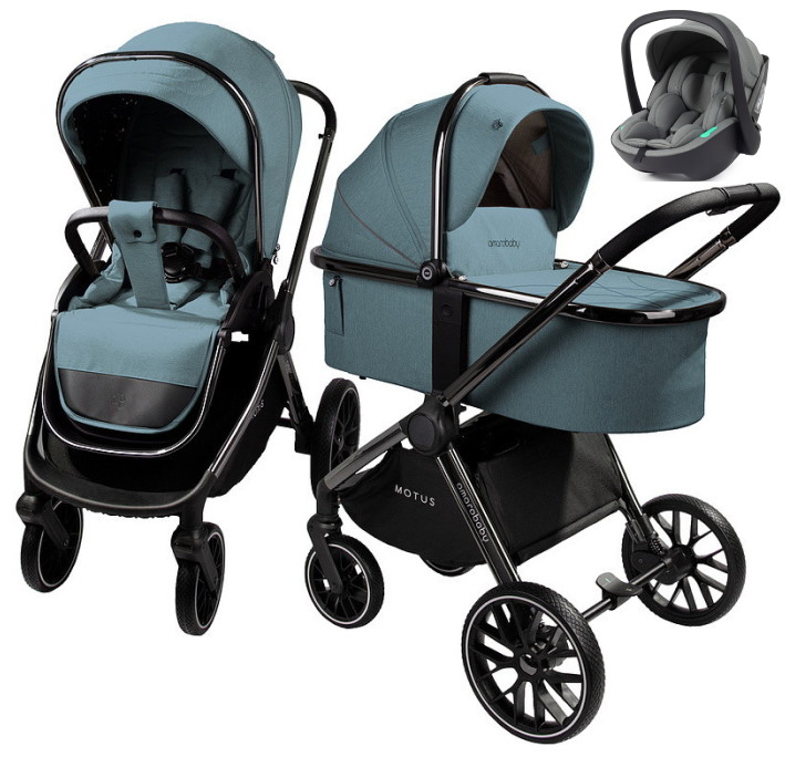Детская коляска AmaroBaby Motus V2 3 в 1 с автокреслом Rant Miro Olive бирюзовый