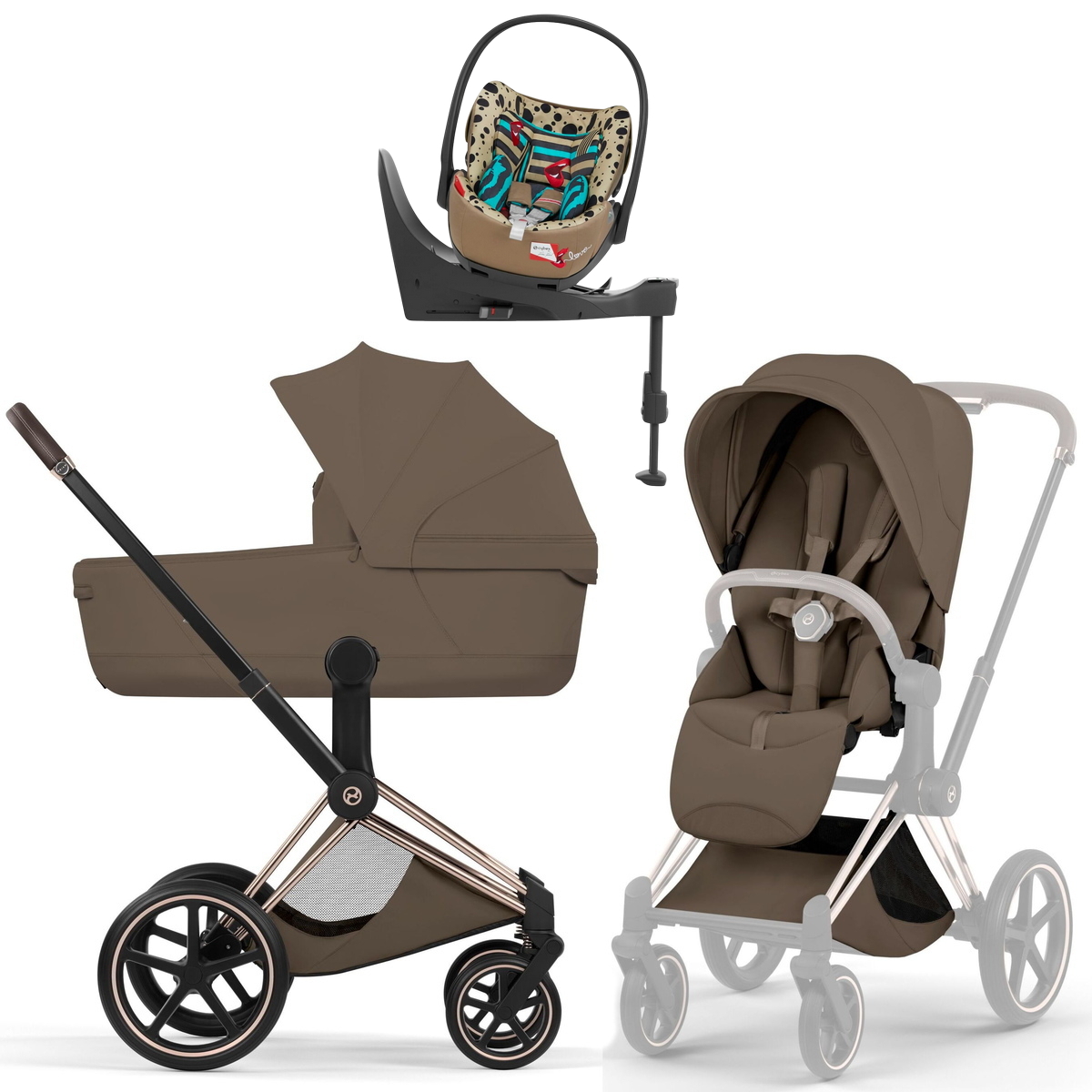 Коляска Cybex Priam V Rosegold Style Cloud T One Love Base T 4 в 1 Coconut Brown
