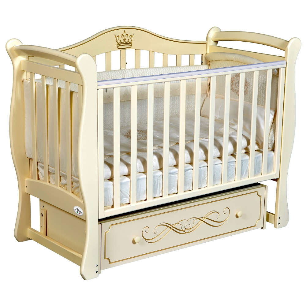 Детская кроватка Oliver Daniella Elegance с универсальным маятником и ящиком Слоновая кость