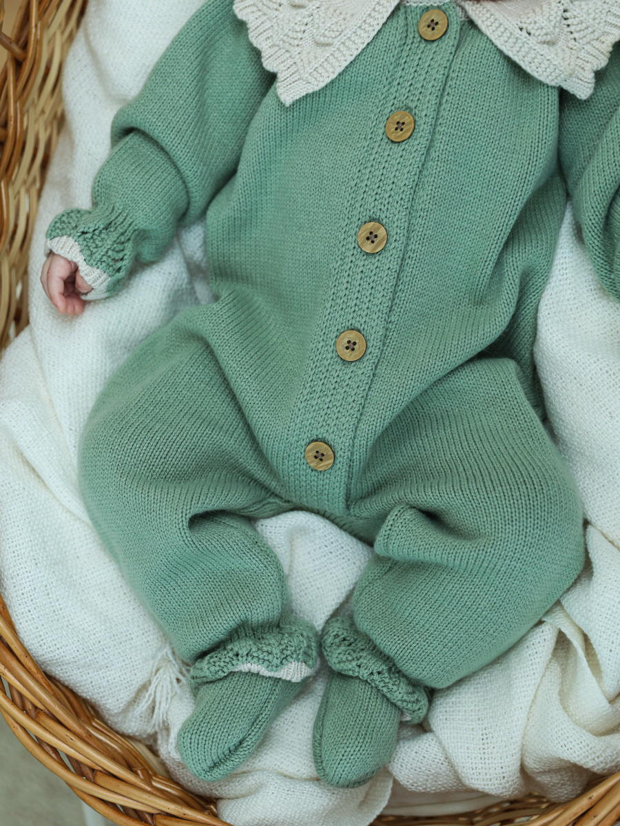 Комбинезон с воротником, чепчик, носочки Little Star Классик 807333 (ЧЗ-нк) серо-зеленый/светло-бежевый 56