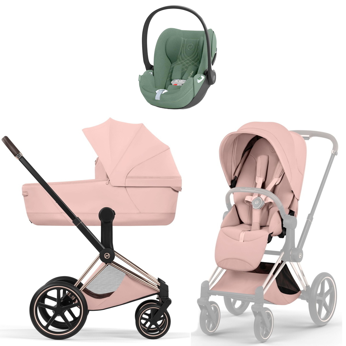 Коляска Cybex Priam V Rosegold Style Cloud T Leaf Green Plus 3 в 1 Peach Pink