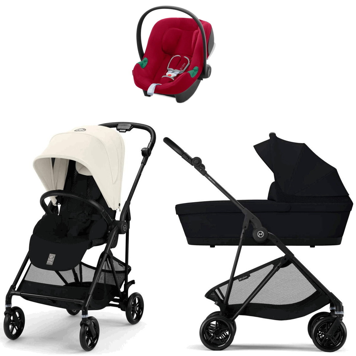 Коляска Cybex Melio Carbon Aton B2 i-Size Dynamic Red 3 в 1 Canvas White/Magic Black с дождевиками