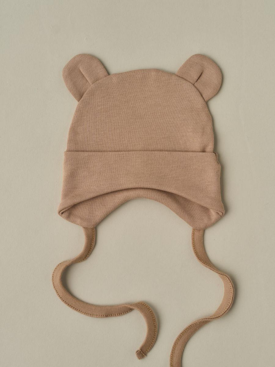 Шапочка-котелок с завязками Little Star Мишка 8405 (ЧЗ-мз) бежевый 38