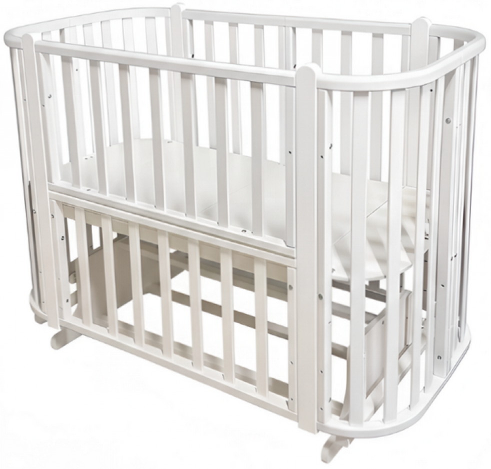 Детская кроватка Кедр Белоснежка (маятник поперечный,колесо) белый/белый