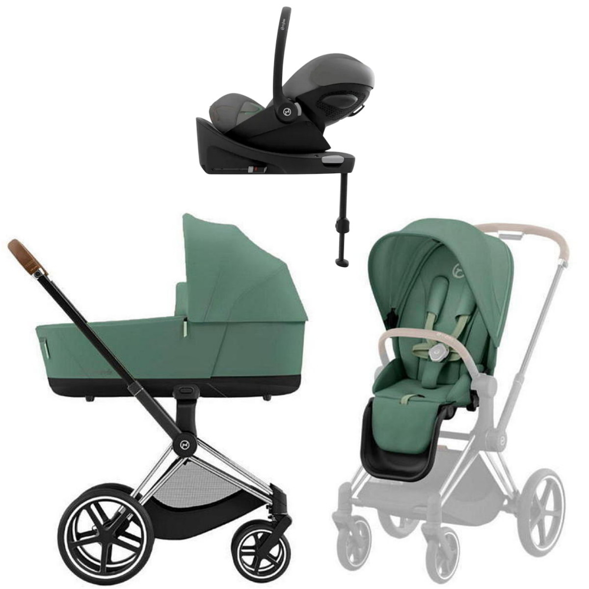 Коляска Cybex Priam IV Chrome Brown complete Cloud G Lava Grey Base G3 4 в 1 Leaf Green