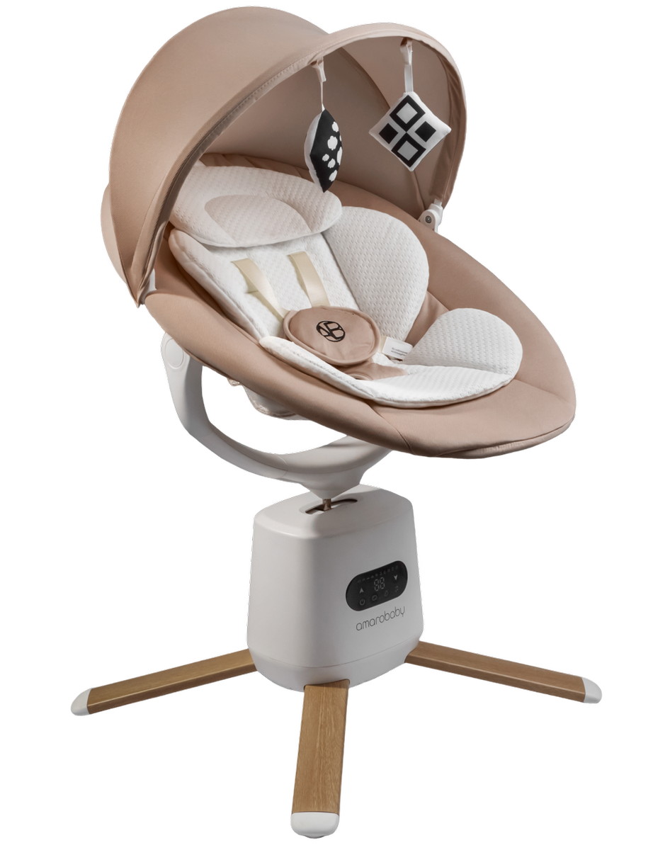 Детские электрокачели AmaroBaby Jolly swing бежевый, белый вкладыш