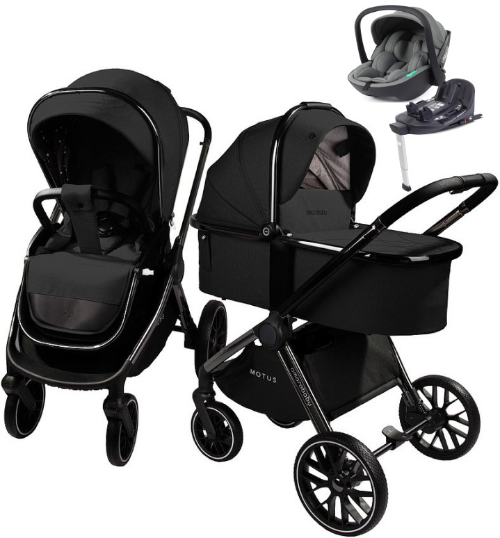 Детская коляска AmaroBaby Motus V2 4 в 1 с автокреслом Rant Miro Olive и базой черный