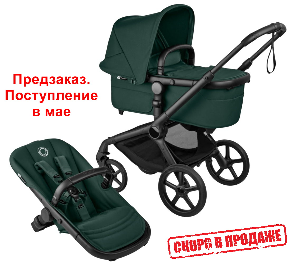Коляска Bugaboo Fox 5 Renew complete 2 в 1 Black/Fern Green-Fern Green