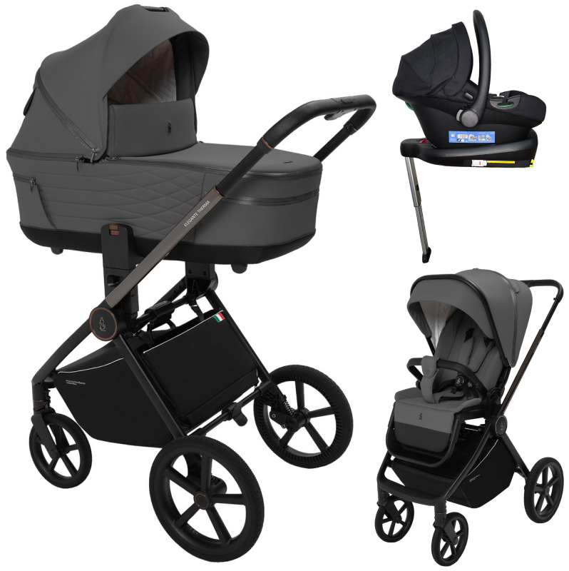 Коляска 4 в 1 Sweet Baby SBL Elegante Therma + автокресло Elegante Plus с базой i-Size ISOFIX DK780 Dark Grey
